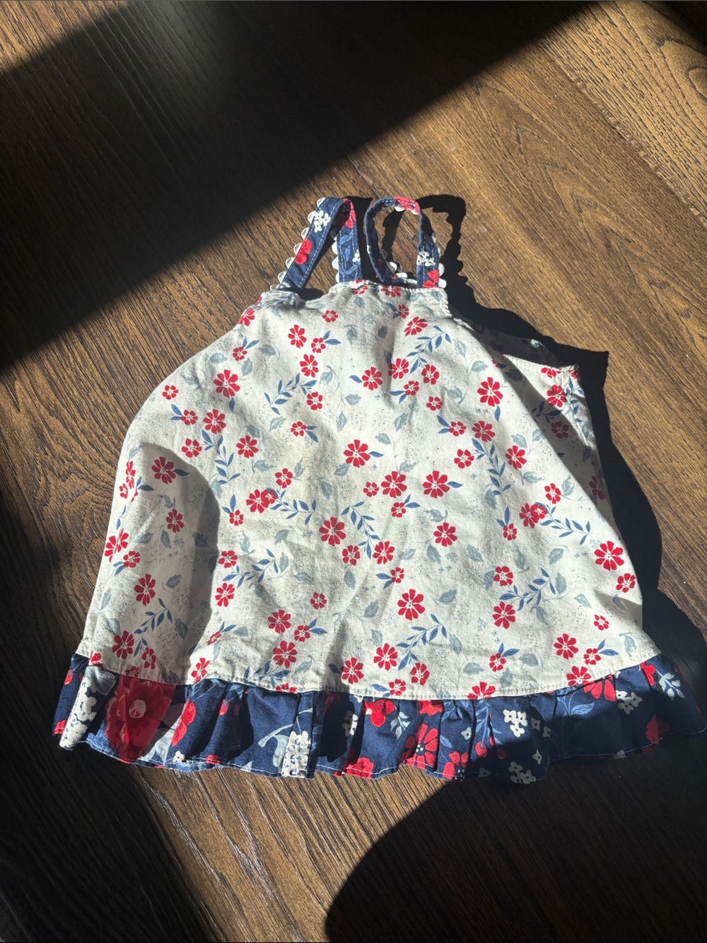 Floral Print Ruffle Hem Kids Tank Top - Red & Blue